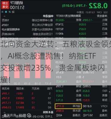 北向资金大逆转：五粮液吸金领先，AI概念股遭抛售！纳指ETF交投激增235%，贵金属板块闪耀！