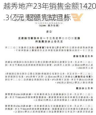 越秀地产23年销售金额1420.3亿元 超额完成目标