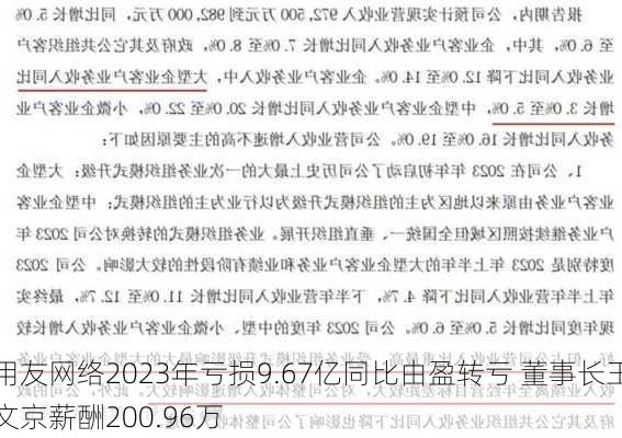 用友网络2023年亏损9.67亿同比由盈转亏 董事长王文京薪酬200.96万