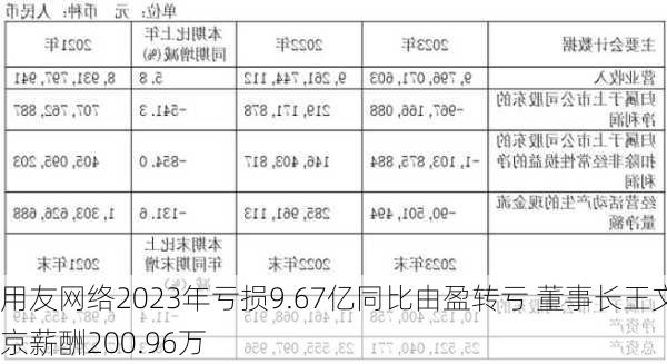 用友网络2023年亏损9.67亿同比由盈转亏 董事长王文京薪酬200.96万