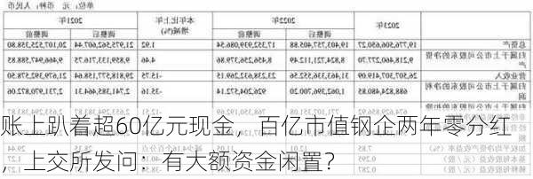 账上趴着超60亿元现金，百亿市值钢企两年零分红，上交所发问：有大额资金闲置？