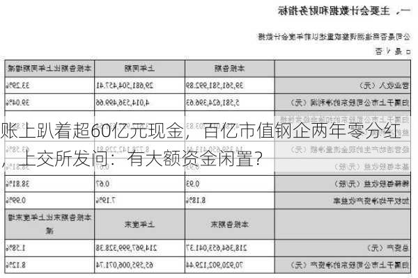 账上趴着超60亿元现金，百亿市值钢企两年零分红，上交所发问：有大额资金闲置？