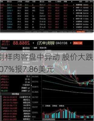 别样肉客盘中异动 股价大跌5.07%报7.86美元