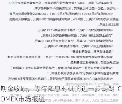 期金收跌，等待降息时机的进一步明朗-COMEX市场报道