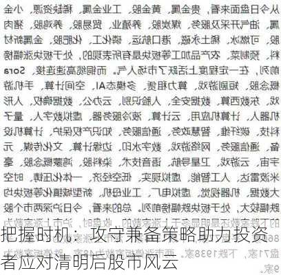 把握时机：攻守兼备策略助力投资者应对清明后股市风云