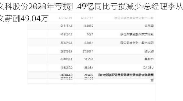 文科股份2023年亏损1.49亿同比亏损减少 总经理李从文薪酬49.04万