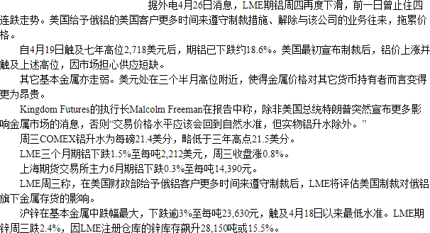 俄铝回应美英对俄金属制裁：不影响公司供应能力，全球对俄金属需求依然强劲