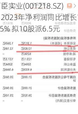 丽臣实业(001218.SZ)：2023年净利润同比增长13.15% 拟10股派6.5元