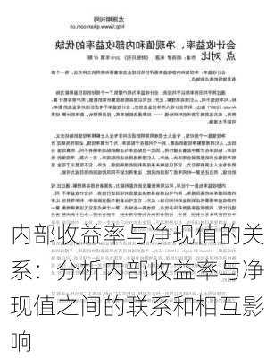 内部收益率与净现值的关系：分析内部收益率与净现值之间的联系和相互影响