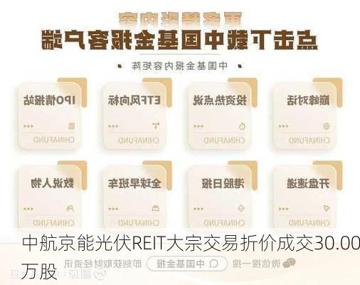 中航京能光伏REIT大宗交易折价成交30.00万股