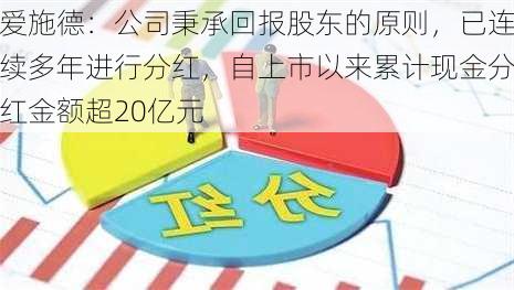 爱施德：公司秉承回报股东的原则，已连续多年进行分红，自上市以来累计现金分红金额超20亿元