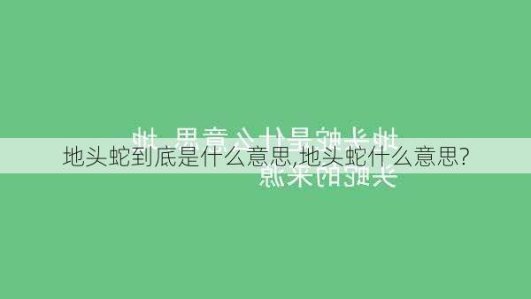 地头蛇到底是什么意思,地头蛇什么意思?