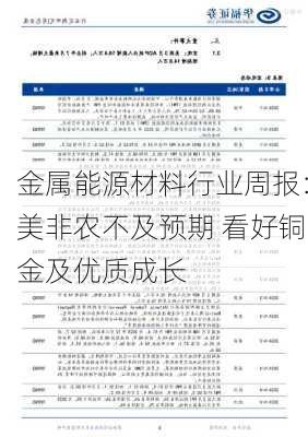 金属能源材料行业周报：美非农不及预期 看好铜金及优质成长