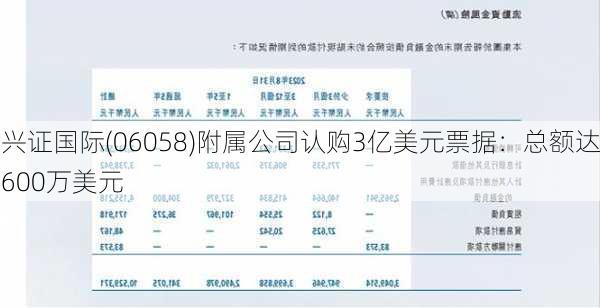 兴证国际(06058)附属公司认购3亿美元票据：总额达600万美元