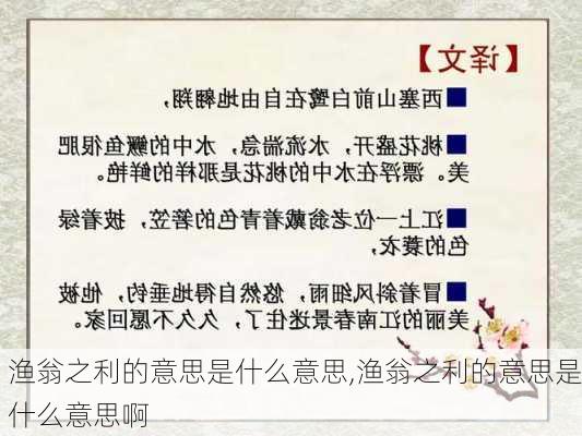 渔翁之利的意思是什么意思,渔翁之利的意思是什么意思啊