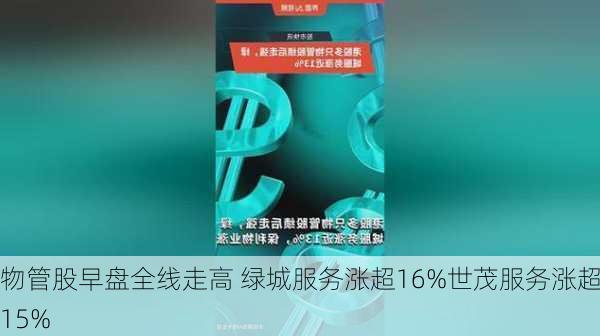 物管股早盘全线走高 绿城服务涨超16%世茂服务涨超15%