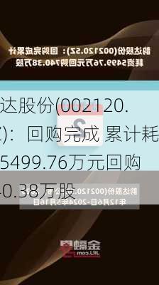 韵达股份(002120.SZ)：回购完成 累计耗资5499.76万元回购740.38万股