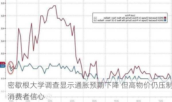 密歇根大学调查显示通胀预期下降 但高物价仍压制消费者信心