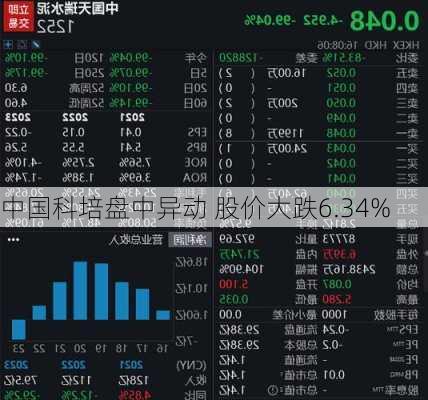 中国科培盘中异动 股价大跌6.34%