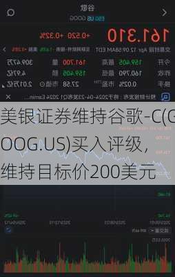 美银证券维持谷歌-C(GOOG.US)买入评级，维持目标价200美元