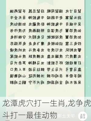 龙潭虎穴打一生肖,龙争虎斗打一最佳动物