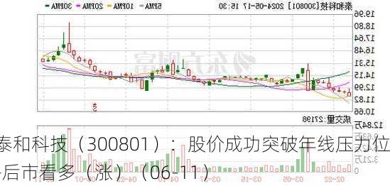 泰和科技（300801）：股价成功突破年线压力位-后市看多（涨）（06-11）