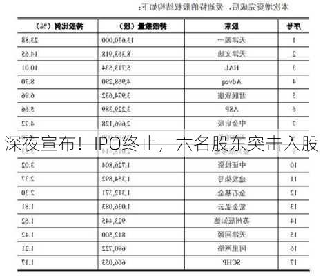 深夜宣布！IPO终止，六名股东突击入股