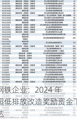 钢铁企业：2024 年超低排放改造奖励资金下达