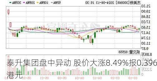 泰升集团盘中异动 股价大涨8.49%报0.396港元