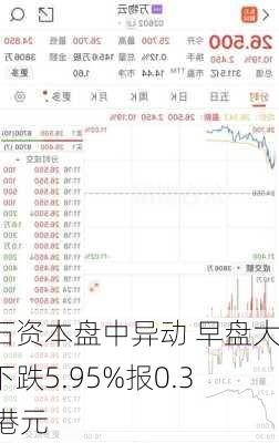 鼎石资本盘中异动 早盘大幅下跌5.95%报0.316港元