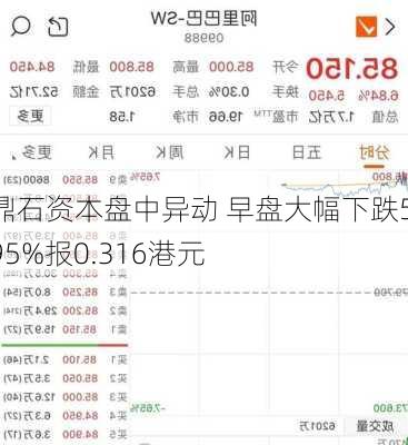 鼎石资本盘中异动 早盘大幅下跌5.95%报0.316港元