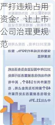 严打违规占用资金：让上市公司治理更规范