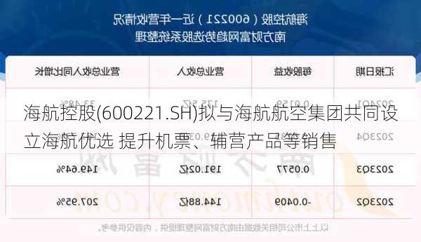 海航控股(600221.SH)拟与海航航空集团共同设立海航优选 提升机票、辅营产品等销售