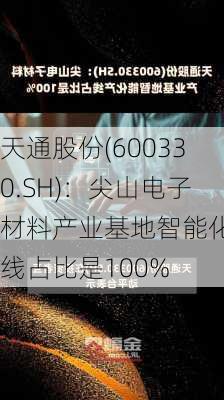 天通股份(600330.SH)：尖山电子材料产业基地智能化产线占比是100%