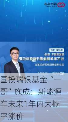 国投瑞银基金“一哥”施成：新能源车未来1年内大概率涨价