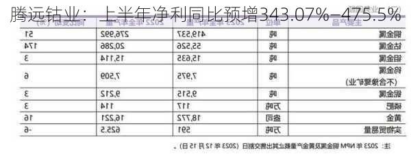 腾远钴业：上半年净利同比预增343.07%―475.5%