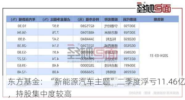 东方基金：“新能源汽车主题”二季度浮亏11.46亿，持股集中度较高