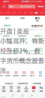 开盘 | 美股小幅高开，特斯拉涨超2%，数字货币概念股普涨