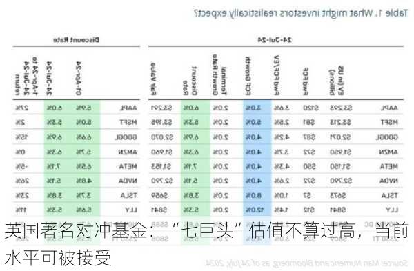 英国著名对冲基金：“七巨头”估值不算过高，当前水平可被接受