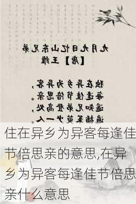 住在异乡为异客每逢佳节倍思亲的意思,在异乡为异客每逢佳节倍思亲什么意思