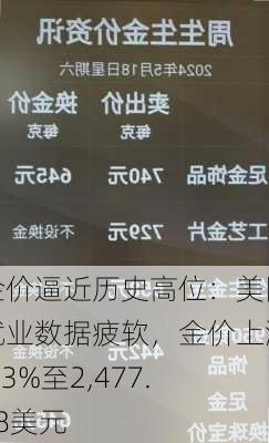 金价逼近历史高位：美国就业数据疲软，金价上涨1.3%至2,477.68美元