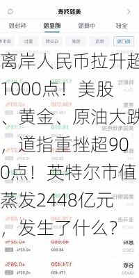 离岸人民币拉升超1000点！美股、黄金、原油大跌，道指重挫超900点！英特尔市值蒸发2448亿元，发生了什么？