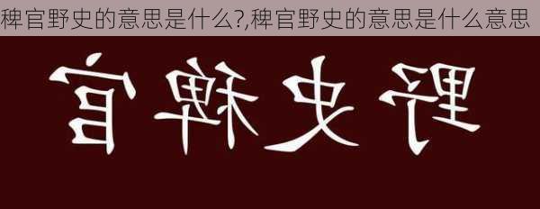 稗官野史的意思是什么?,稗官野史的意思是什么意思