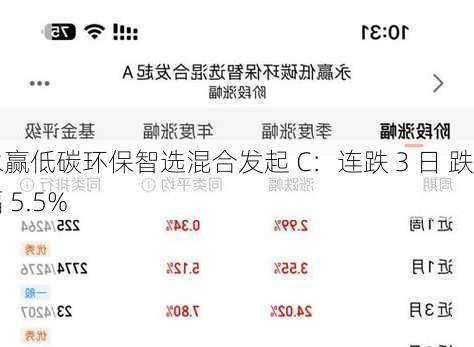 永赢低碳环保智选混合发起 C：连跌 3 日 跌幅 5.5%