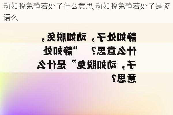 动如脱兔静若处子什么意思,动如脱兔静若处子是谚语么