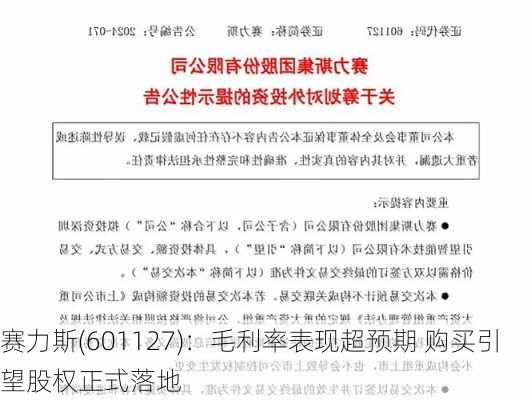 赛力斯(601127)：毛利率表现超预期 购买引望股权正式落地