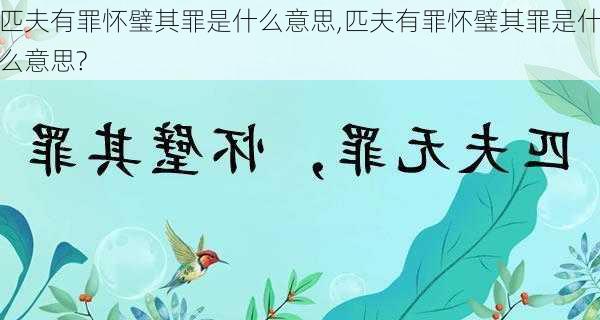 匹夫有罪怀璧其罪是什么意思,匹夫有罪怀璧其罪是什么意思?