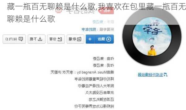 藏一瓶百无聊赖是什么歌,我喜欢在包里藏一瓶百无聊赖是什么歌