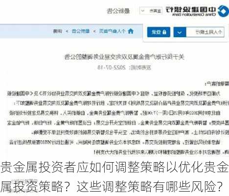 贵金属投资者应如何调整策略以优化贵金属投资策略？这些调整策略有哪些风险？