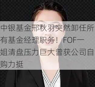 中银基金邢秋羽突然卸任所有基金经理职务！FOF一姐清盘压力巨大曾获公司自购力挺